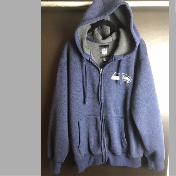 Seattle SEAHAWKS Brushed Fleece Lined Hoodie Jacket Sweatshirt Blue Green Hawks - Picture 5 of 12